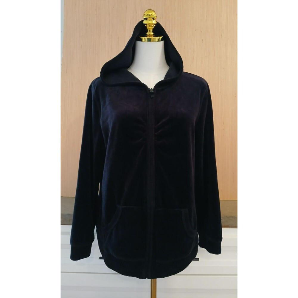 Laura Scott Women's Velvet Black Hoodie Jacket Cotton Blend Size Large Petite